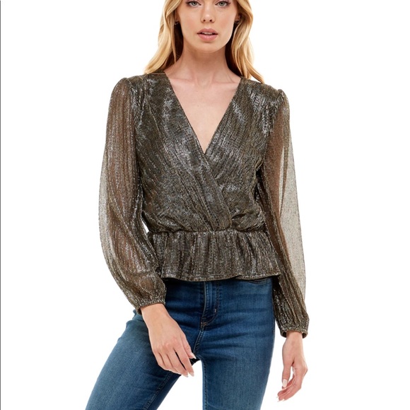 NWT June & Hudson Glitter Surplice Peplum Top - Picture 1 of 7
